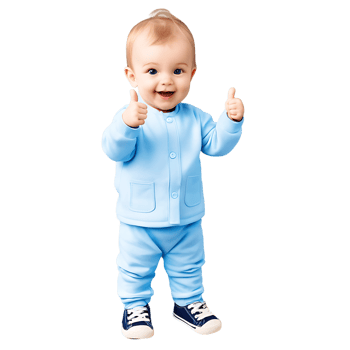 a baby in blue clothes giving the thumbs up png