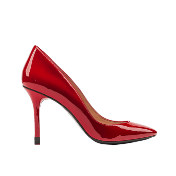 A red high heel shoe with a pointed toe png