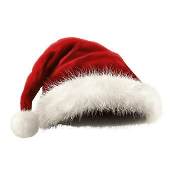 A santa hat is shown isolated on transparent background png