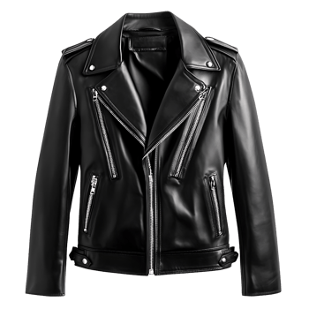 A black leather jacket with zippers on the sleeves png