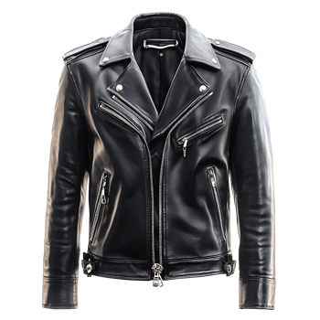 A black leather jacket with zippers on the sleeves png