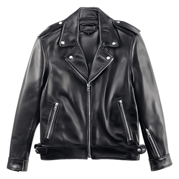 A black leather jacket with zippers on the sleeves png