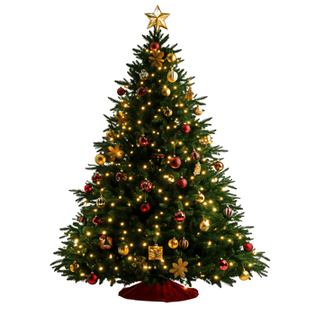 A christmas tree with gold and red decorations png