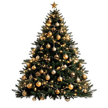 A christmas tree with gold ornaments on it png