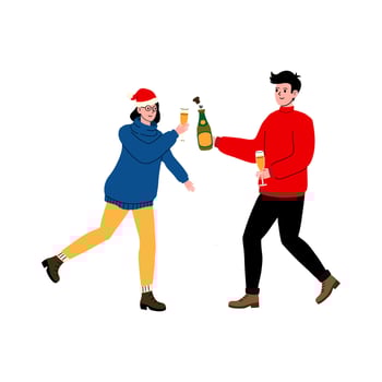 Celebration with champagne and cheers during winter festivities vector