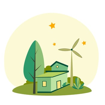rural house with eco system from windmill clean energy vector
