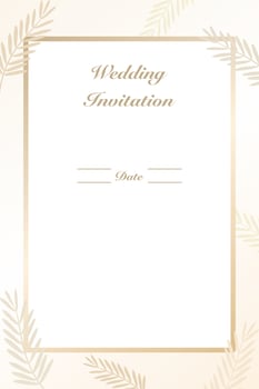 Beautiful wedding invitation card on light beige color. Natural leaves. Copy space. vector