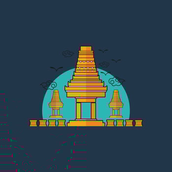 Image of Prambanan Temple in blue and yellow with a blue background vector