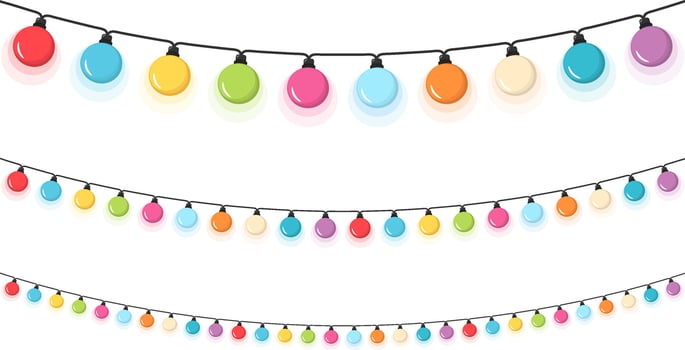 Colorful round Christmas lights, white background vector