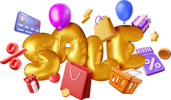 3D sale balloon sign and shopping bag concept png