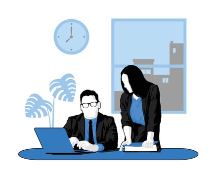 Employee having discussion, business ideas, brainstorming, corporate training visual vector