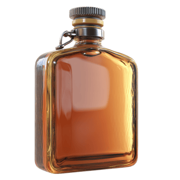 Amber Glass Liquor Bottle with Metal Cap Drinks Alcohol Beverage png