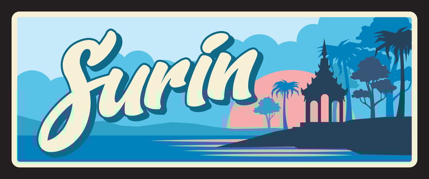 Surin Thailand province vintage travel plate vector