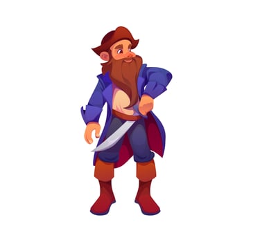 Cartoon pirate and corsair character in tricorn vector