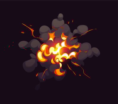 Comic fire and smoke, bomb blast explosion effect vector