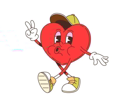 Cartoon retro groovy love heart joyful character vector