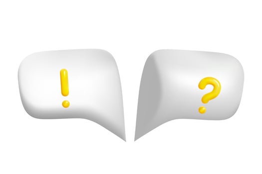 3d bubble speeches with question and exclamation mark. Messenger dialogue. Chat conversation template. vector