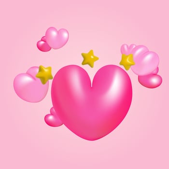 3d pink hearts with stars illustration design. Objects for love, Valentine Day decoration, wedding celebration. vector