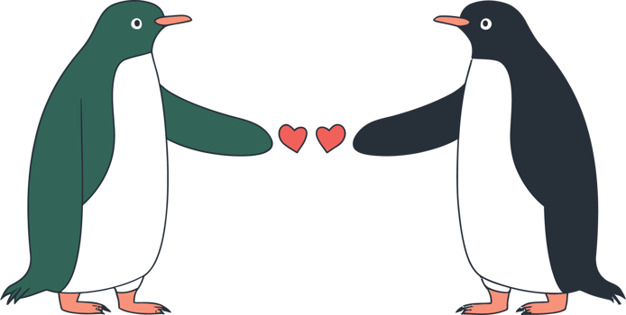 Illustrated Penguins Holding Hearts - Adorable Penguin Love Illustration for Art and Design png