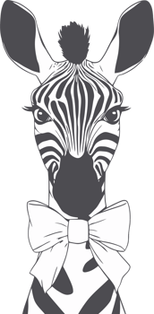 Stylish Zebra Drawing with Bow Tie - Black and White Illustration png