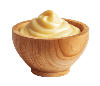 Wood bowl with mayonnaise isolated on transparent background png