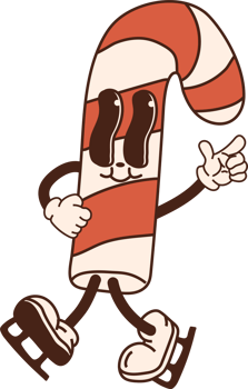 Retro candy character. 40s, 50s, 60s old animation style in skates. Christmas mascot png