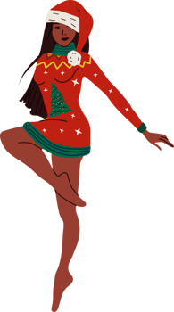 A woman in a christmas outfit is dancing png