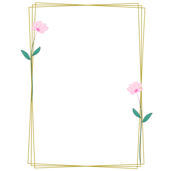 A gold rectangle frame with pink flowers png