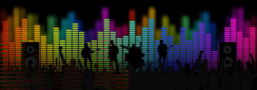 Crowd at concert with equalizer. Used for decoration, advertising design, websites or publications, banners, posters and brochures. vector