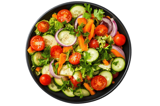 A bowl of vegetables and salad on a black background png