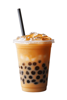 A cup of bubble tea with black straw png