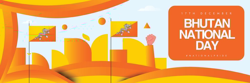 National day of Bhutan. 17th December Bhutan National day celebration cover banner, post template with its flags, abstract art elements. The day recalls coronation of the first king of Bhutan in 1971. vector