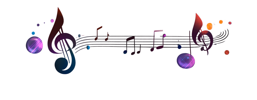Colorful treble clef music notes on transparent background png