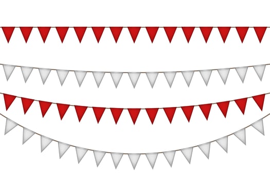 Flag garland for carnival. Red and white decoration. vector