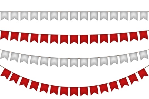 Flag garland for event. Red and white decoration. vector
