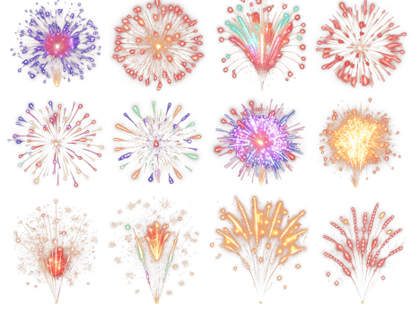 Colorful fireworks explosions on transparent background png