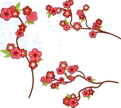 pink cherry flower sakura illustration. White and pink blossom on branch set. graphic illustration on transparent background vector
