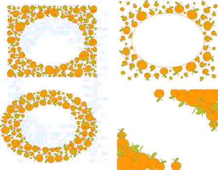 mandarin orange oval frame set. Simple illustration of a citrus and cross section. Seasonal fruit decoration. , graphic logo text material. vector