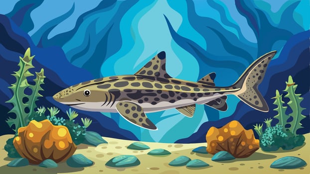 shark in the ocean with coral and plants vector