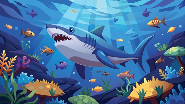 shark underwater with coral reef and fish vector