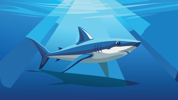 Underwater sea landscape with sharks and fish shoals bottom view. vector
