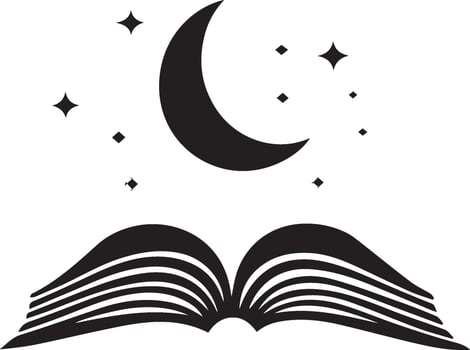 an open book with a crescent and stars on it vector