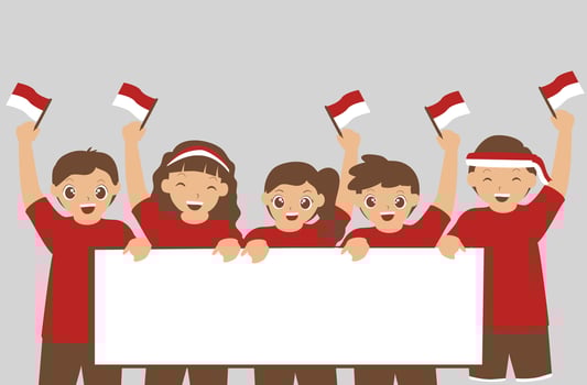Children with Indonesian flag for independence day vector