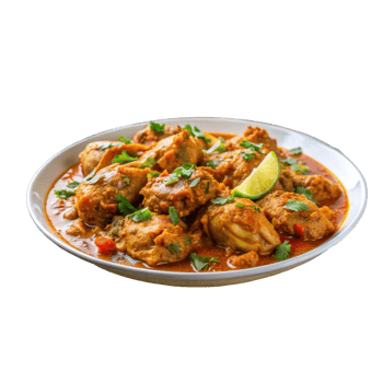 Spicy Chicken Curry with Lime on a White Plate png