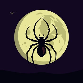 Spider with moon and stars on background vector