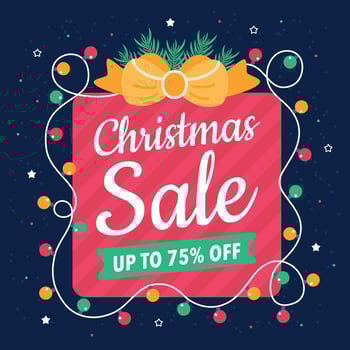 Illustration with a Christmas discount a gift and a garland a dark background vector