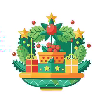 Flat Holiday Centerpiece Silhouette Christmas Decoration on White Background vector