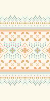 Colorful Bright Classy Homespun Hand Craft Embroidery One Beige Background Seamless Pattern. Ethnic Flora And Petals Decoration With Diamond Shape. Islander Tropical Theme Waves Rim Stripe. Sea sand vector
