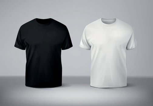 Blank white and black cotton t-shirt mockup front and back. Empty casual clothes. vector