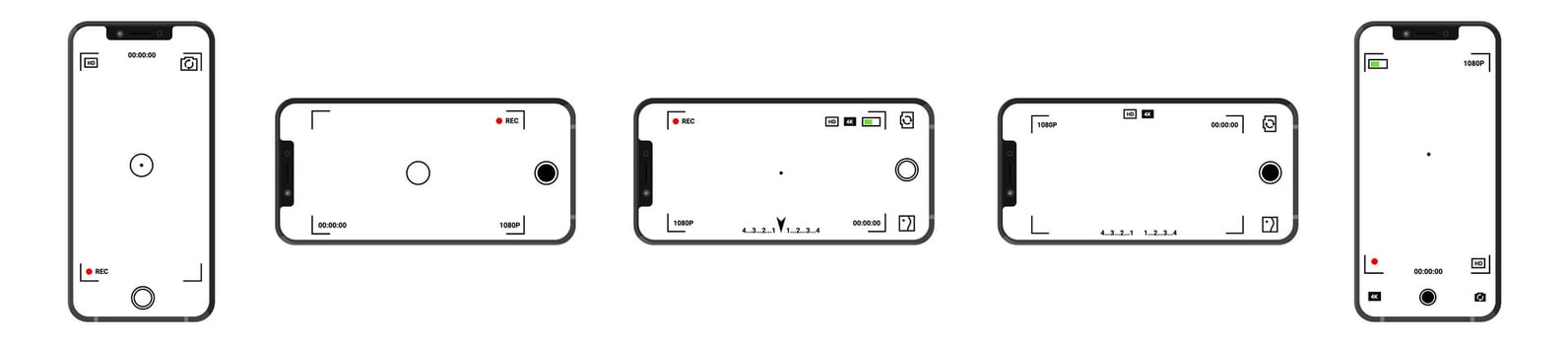 Digital camera app setup with zoom and timer settings. vector